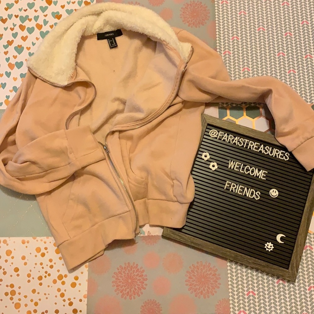Forever 21 faux fur collar zip hoodie